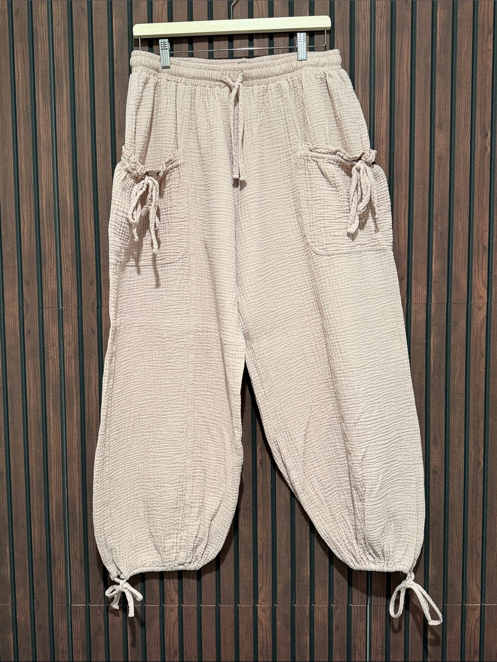 Jade by Jane Cotton Gauze Balloon Jogger Pants Taupe Boho L